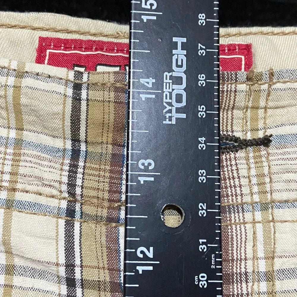 Levis Mens Plaid Cargo Shorts 37 Brown Blue Cotton Relaxed Fit Utility Hiking